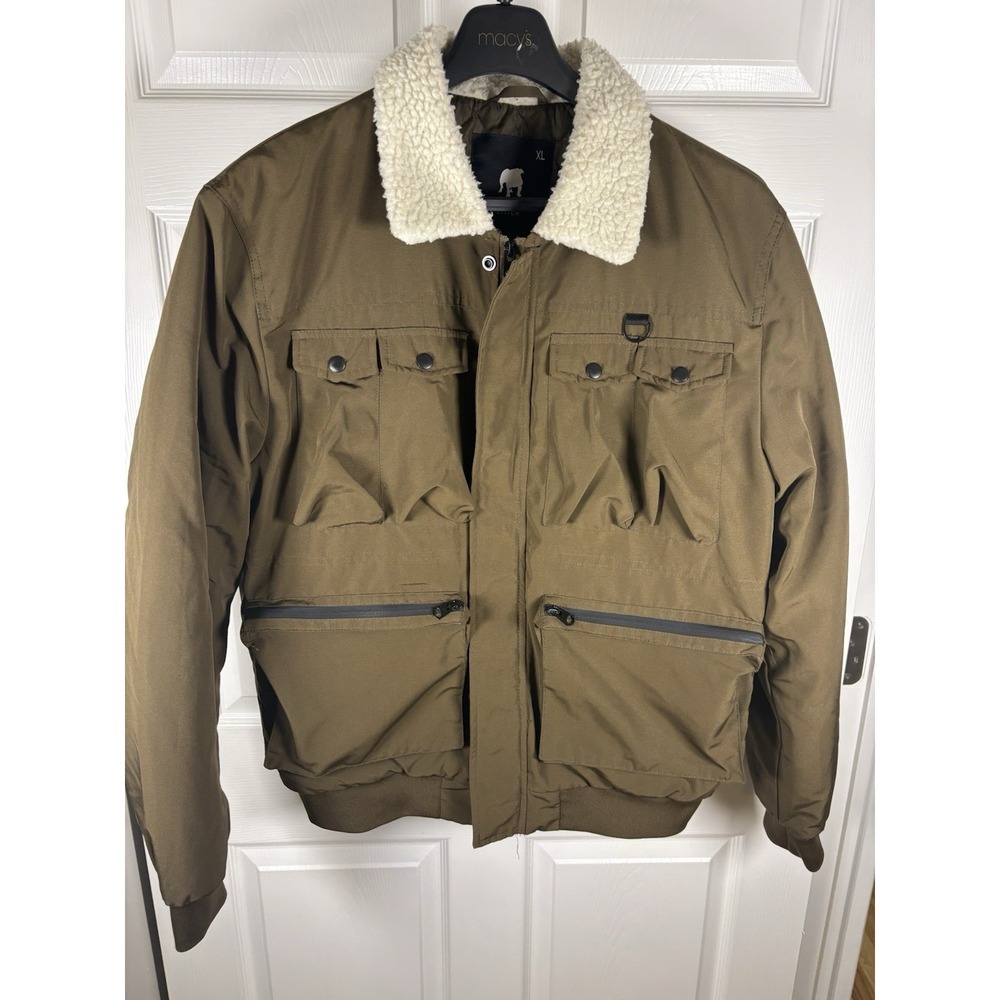 American Stitch Sherpa Collar Jacket Mens XL Olive Brown Utility Field Bomber